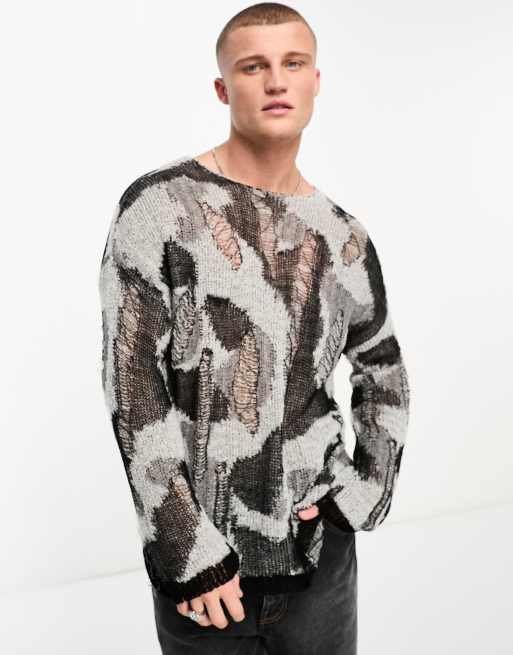 Jersey negro y gris extragrande con detalles estilo carreras de punto de ASOS DESIGN