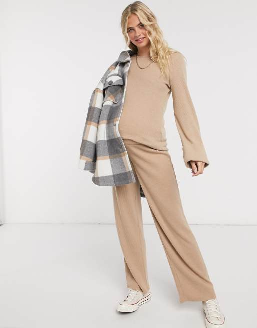 Jersey premamá de canalé con mangas anchas en color camel de Pieces (parte de un conjunto), 4 de 4