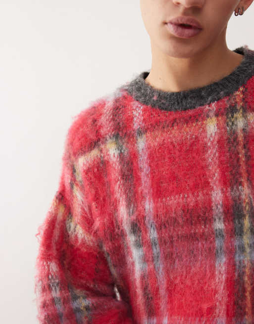 Jersey rojo a cuadros con cuello redondo de punto cepillado de Reclaimed Vintage , 5 de 5