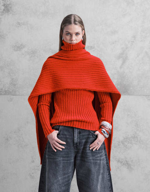 Jersey rojo con cuello alzado y bufanda desmontable de punto de ASOS DESIGN, 3 de 4