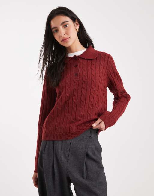 Jersey rojo con cuello tipo polo de punto de ochos de New Look