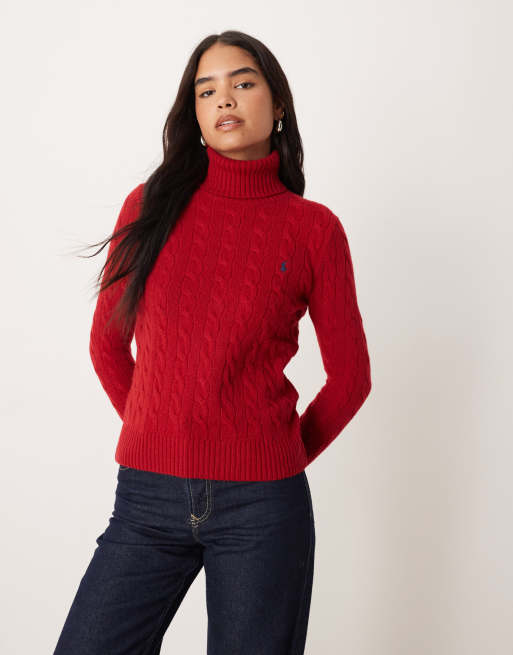 Jersey rojo con cuello vuelto y logo de punto de ochos de Polo