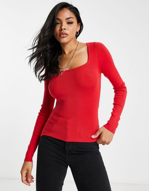 Jersey manga larga con espalda abertura rojo medio mujer