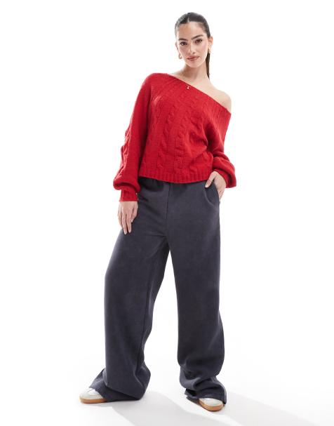 Jersey rojo con escote Bardot de punto de ochos de Hollister - view 1