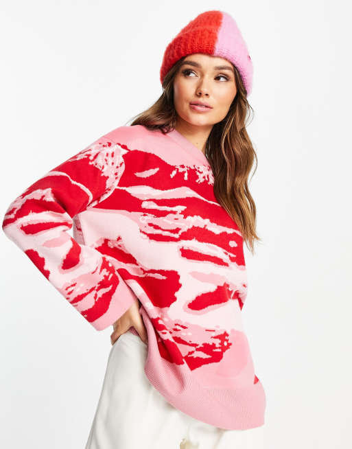 Jersey rojo estampado con cuello redondo de punto de NA-KD 