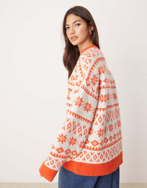 Jersey rojo extragrande con cuello redondo, patrón de grecas alpinas y estampado "Apres Ski" de ASOS DESIGN, 4 de 4