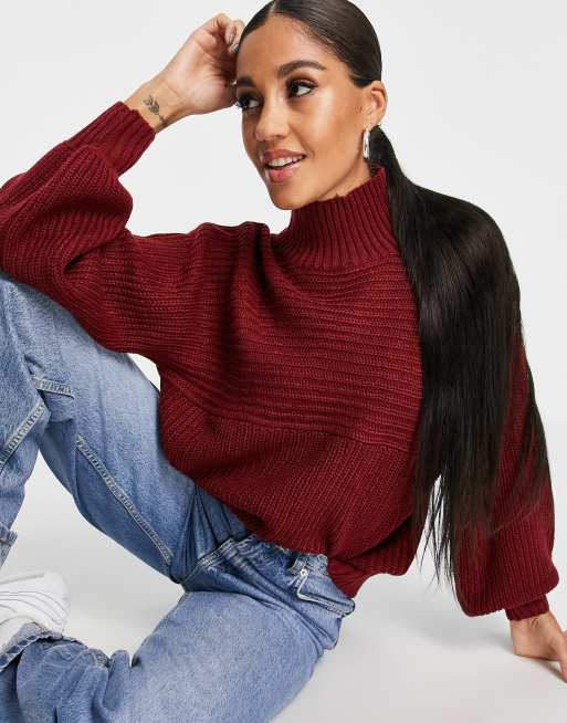 Jersey rojo intenso con cuello alto Veronica de Threadbare