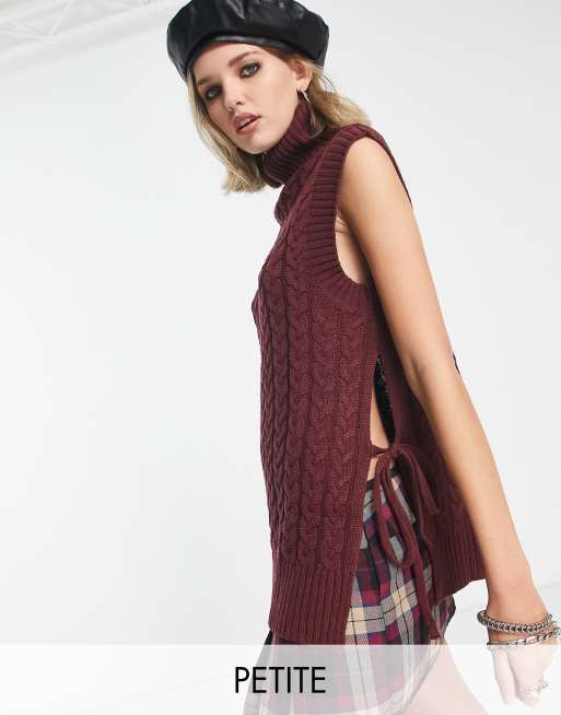 Jersey rojo intenso sin mangas con cuello vuelto y lazadas laterales de Violet Romance Petite