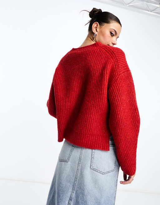 Jersey rojo melange con detalle de abertura lateral de punto Ivy de Weekday, 4 de 4