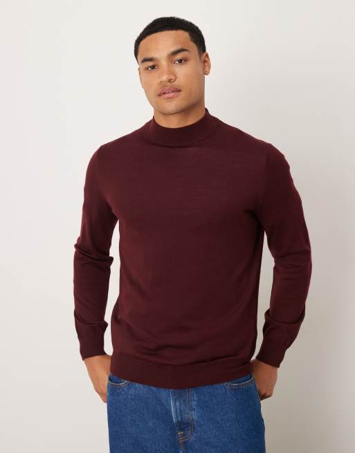 Jersey rojo oscuro con cuello alto de lana de Mango