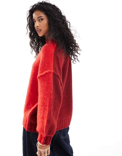 Jersey rojo y burdeos extragrande con cuello redondo de ASOS DESIGN, 2 de 4