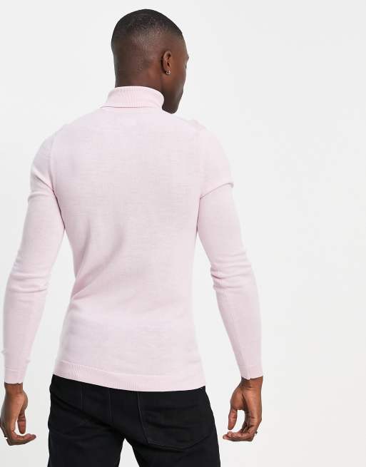 Jersey rosa ajustado con cuello vuelto de lana de merino de ASOS DESIGN, 2 de 4