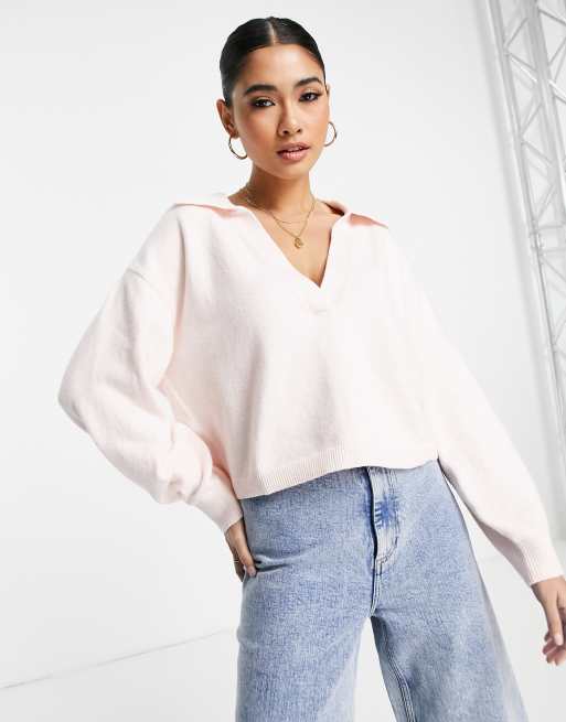 Jersey rosa con cuello de pico y solapas de & Other Stories