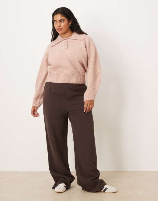 Jersey rosa con cuello de solapas y cintura entallada de ASOS DESIGN Curve, 2 de 4