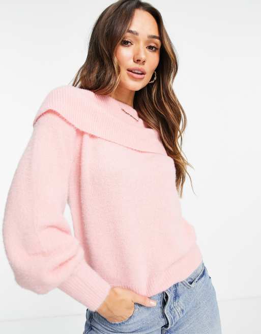Jersey rosa con cuello multiposición de punto mullido de Vila