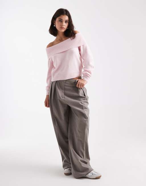 Jersey rosa con escote Bardot de punto de Hollister, 2 de 4