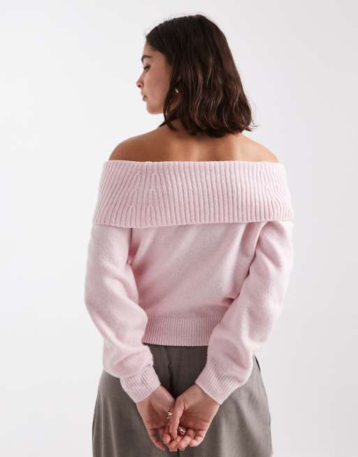 Jersey rosa con escote Bardot de punto de Hollister, 4 de 4