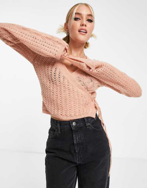 Jersey rosa cruzado estilo chaqueta de ballet de punto calado variado de ASOS DESIGN, 3 de 4