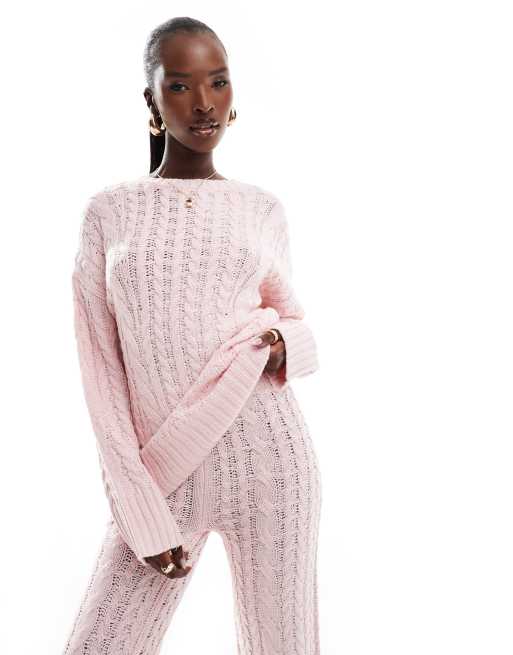 Jersey rosa de corte extragrande alargado de punto de ochos de Kaiia (parte de un conjunto)