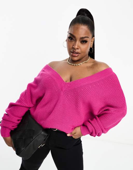 Jersey rosa extragrande con cuello de pico de Yours 