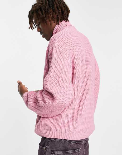 Jersey rosa extragrande estilo pescador de cuello vuelto de canalé de hilos retorcidos de ASOS DESIGN, 2 de 4