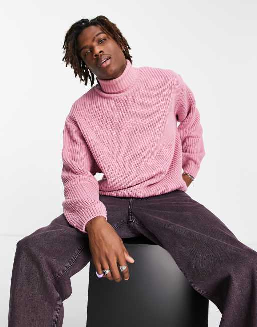 Jersey rosa extragrande estilo pescador de cuello vuelto de canalé de hilos retorcidos de ASOS DESIGN, 4 de 4