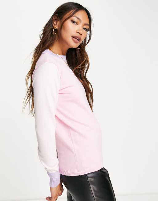 Jersey rosa, gris y lila con cuello redondo y diseño color block en  contraste de Gianni Feraud | ASOS