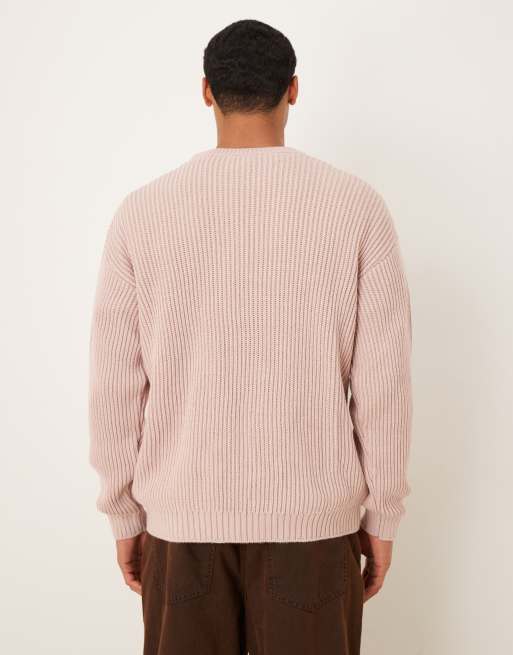 Jersey rosa holgado de manga larga y cuello redondo de punto a rayas de ASOS DESIGN, 3 de 5
