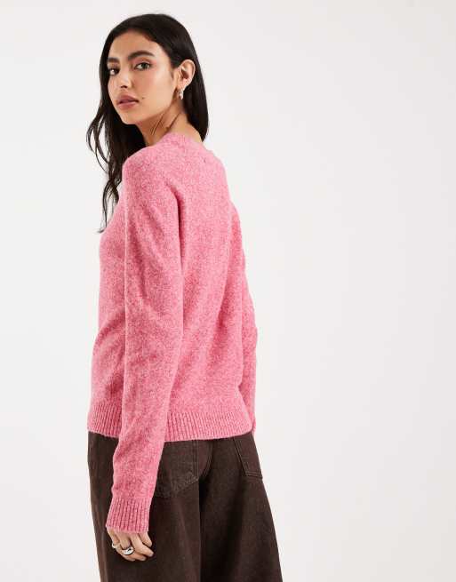 Jersey rosa jaspeado con cuello redondo de punto de Vero Moda, 3 de 4