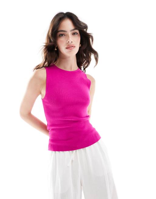 Jersey rosa luminoso sin mangas con cuello alto de Mango