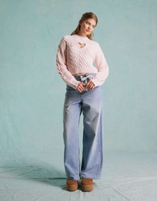 Jersey rosa pastel con abertura en forma de corazón de punto de ochos de Miss Selfridge, 3 de 4