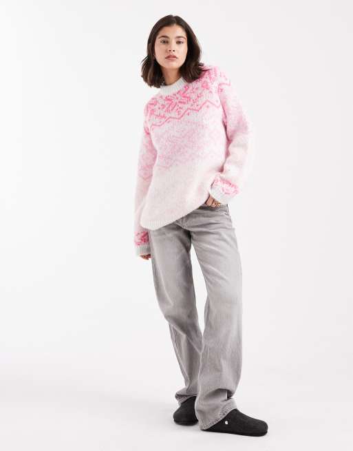 Jersey rosa pastel con cuello alto y estampado de grecas alpinas de punto de Pieces, 2 de 4