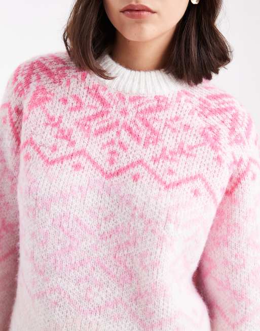 Jersey rosa pastel con cuello alto y estampado de grecas alpinas de punto de Pieces, 4 de 4