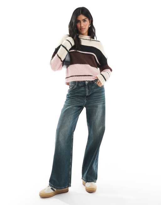Jersey rosa y beis a rayas con cuello vuelto de Daisy Street, 2 de 4