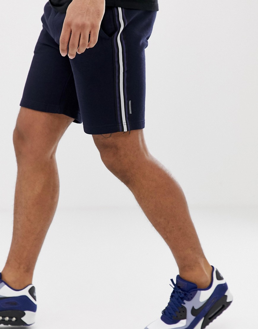 Jersey shorts med linie i side fra French Connection-Marineblå