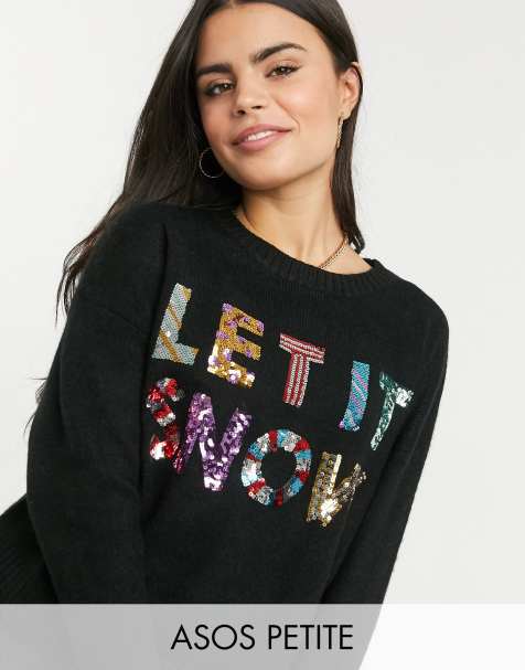 Jersey solidario de Navidad con lentejuelas y texto "Let it snow" para ASOS Foundation de ASOS DESIGN Petite - view 1