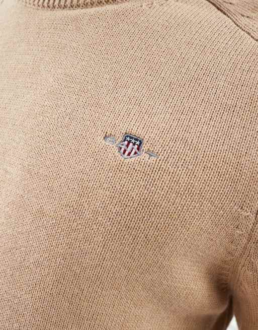 Jersey tostado de estilo casual con logo de punto de algodón de GANT, 3 de 4
