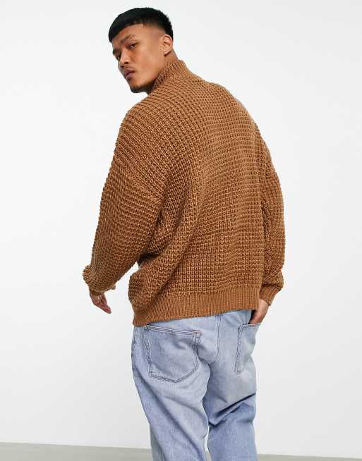 Jersey tostado extragrande con media cremallera de punto de arroz de ASOS DESIGN, 3 de 4