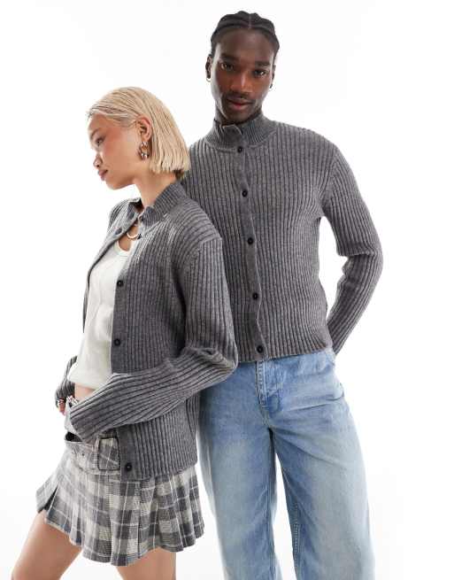 Jersey unisex abotonado con cuello alto de punto de canalé de Reclaimed Vintage