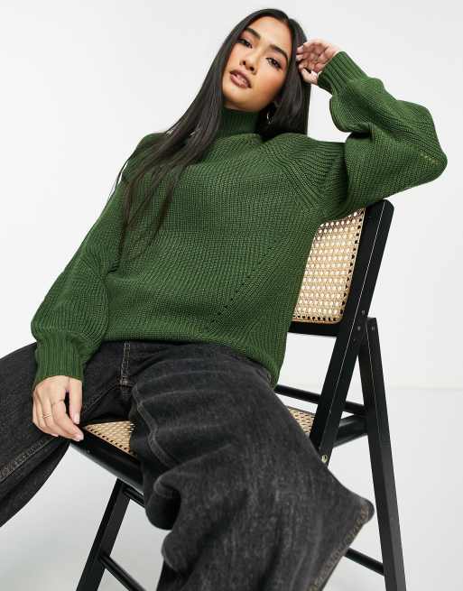 Jersey verde bosque con cuello alto de punto de canalé de M Lounge 