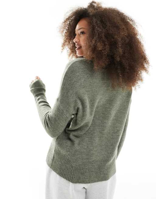 Jersey verde caqui claro con cuello de pico de punto de JDY, 4 de 4