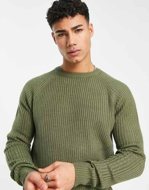 Jersey verde caqui de cuello redondo de canalé de New Look