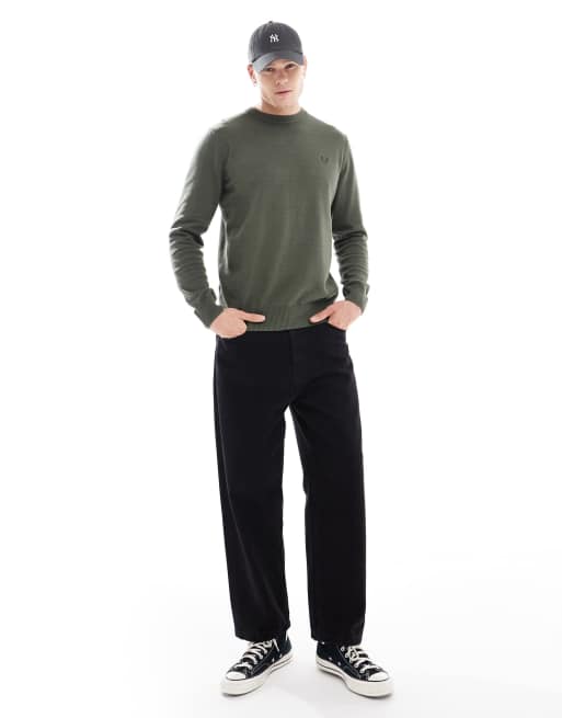 Jersey verde caqui de punto con logo de corona de laurel de bouclé de Fred Perry, 3 de 4