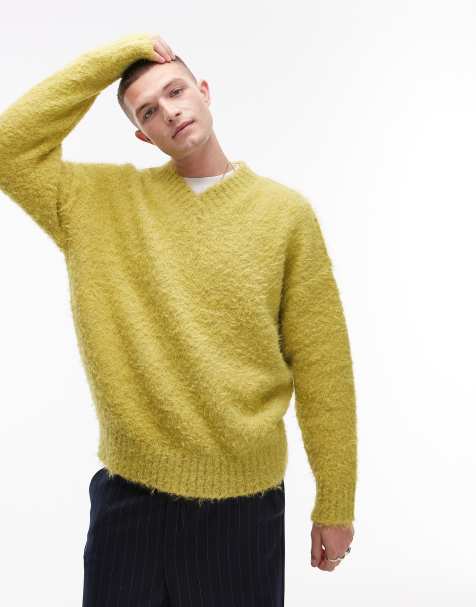 Jersey verde con cuello de pico de punto mullido de Topman - view 1