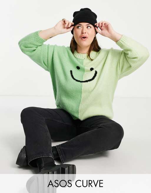 Jersey verde con diseño colour block con detalle de carita sonriente de ASOS DESIGN Curve