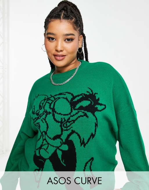 Jersey verde con diseño de los Looney Tunes de ASOS DESIGN Curve