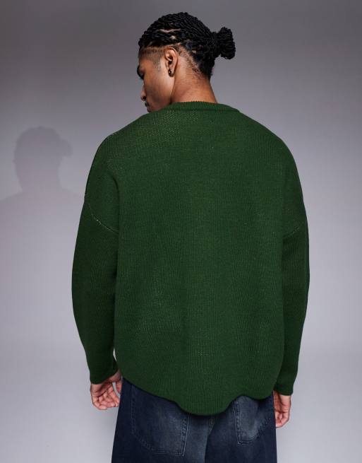 Jersey verde extragrande con estampado gráfico "Vadella" cuello redondo de punto de ASOS DESIGN, 3 de 5