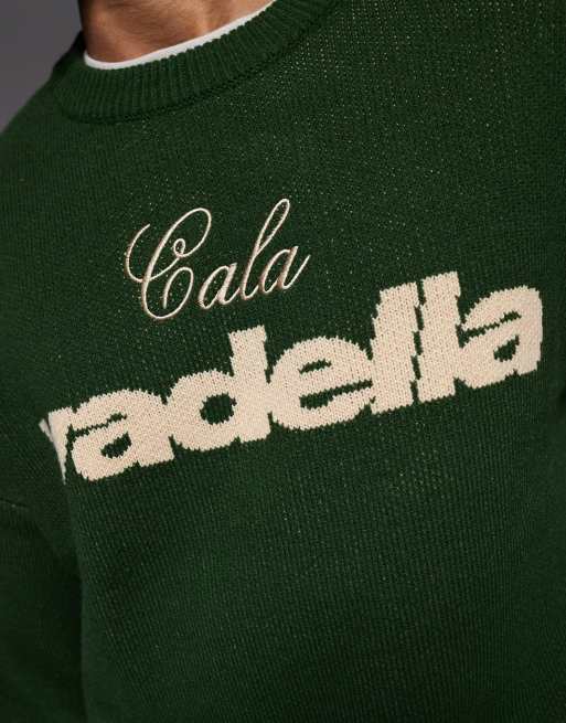 Jersey verde extragrande con estampado gráfico "Vadella" cuello redondo de punto de ASOS DESIGN, 5 de 5