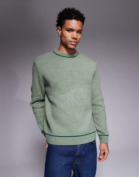 Jersey verde holgado con cuello redondo y pespuntes en contraste de punto de ASOS DESIGN - view 1