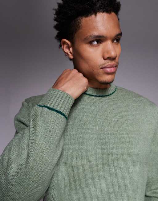 Jersey verde holgado con cuello redondo y pespuntes en contraste de punto de ASOS DESIGN, 5 de 5